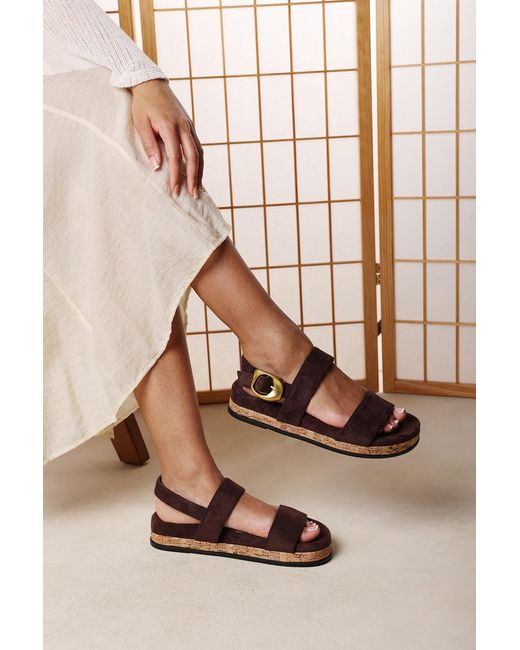 Where's That From Pink Banyan Double Strap Flatform Dark Suede Sandal
