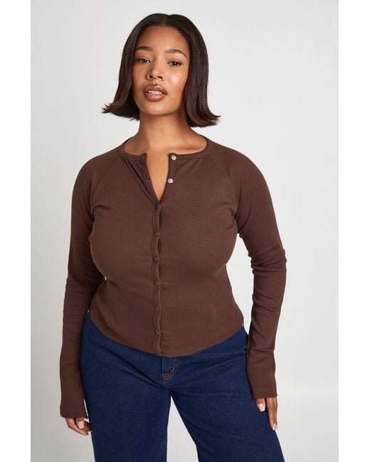 Boohoo Blue Plus Button Down Popper Long Sleeve Top