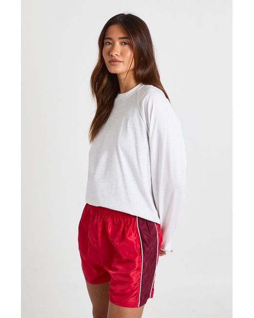 Boohoo White Nylon High Waist Contrast Panel Track Shorts