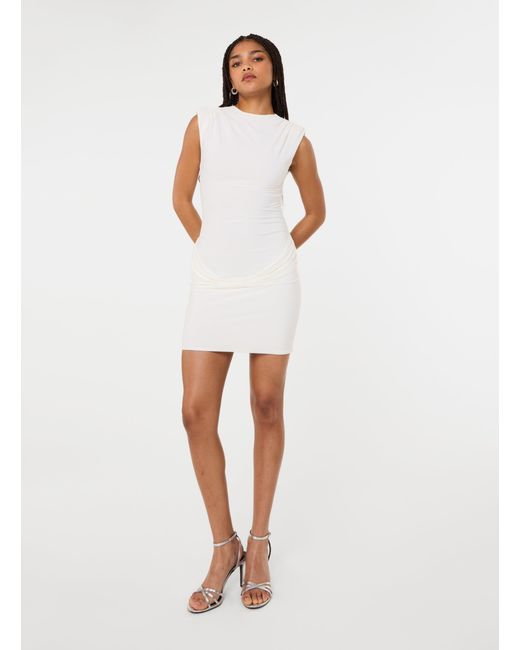 Pink Vanilla White Shoulder Pad Ruched Front Mini Dress