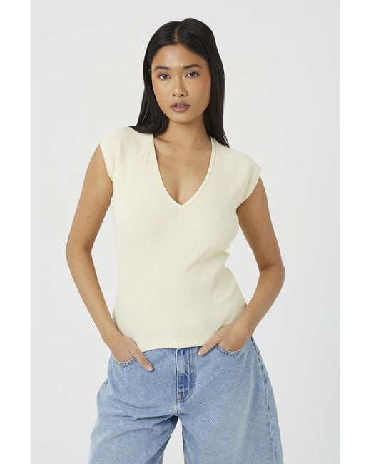 Brave Soul Blue Cap Sleeve V-Neck Fitted T-Shirt