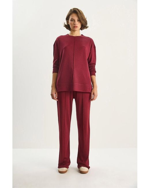 Bianco Lucci Red High Waist Wide Leg Knitted Two-Piece Set With Binding Detail