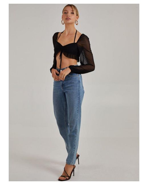 Pink Vanilla Black Long Sleeve Halterneck Crop Top