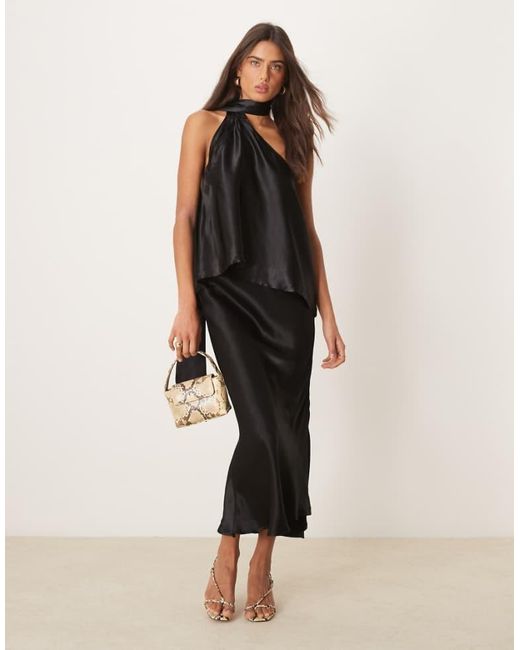 ASOS Black Satin Bias Midi Skirt