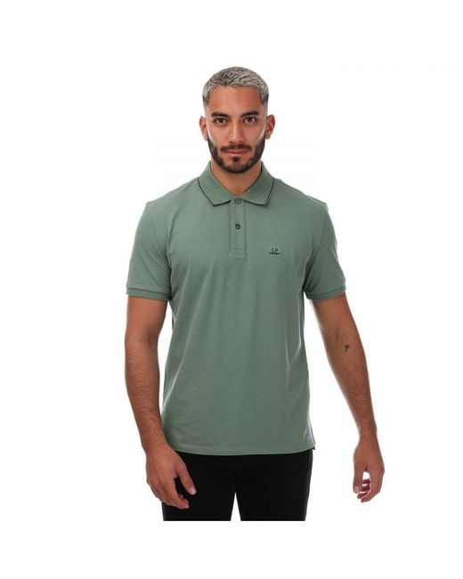 C P Company Green Stretch Piquet Striped Collar Polo Shirt for men