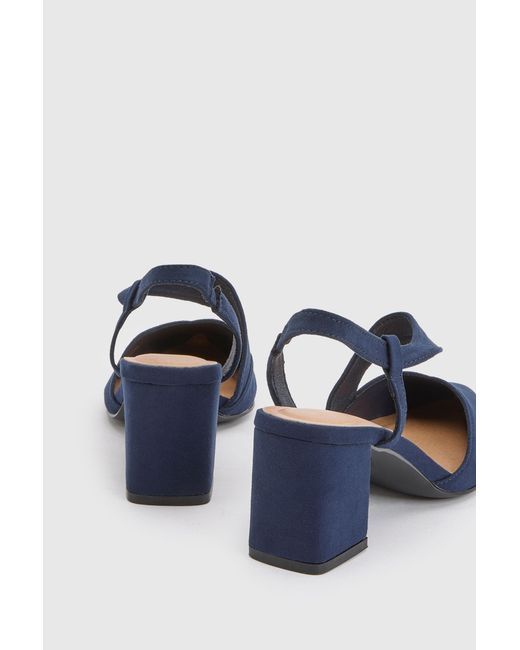 Wallis Blue Wide Fit Eve Asymmetric Strap Block Heel Pointed Comfort Sock Court Shoes