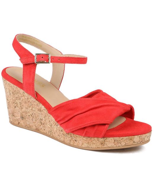 Jones Bootmaker Red Iva Leather Wedge Heel Sandals