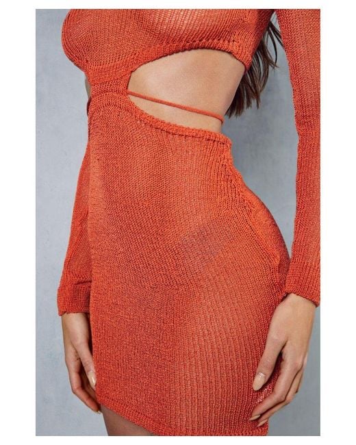 MissPap Orange Knitted Ruched Front Mini Dress