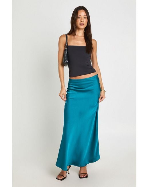 Boohoo Blue Tall Satin Slip Midaxi Skirt