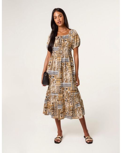 Blue Vanilla Natural Scoop Neck Paisley Dress