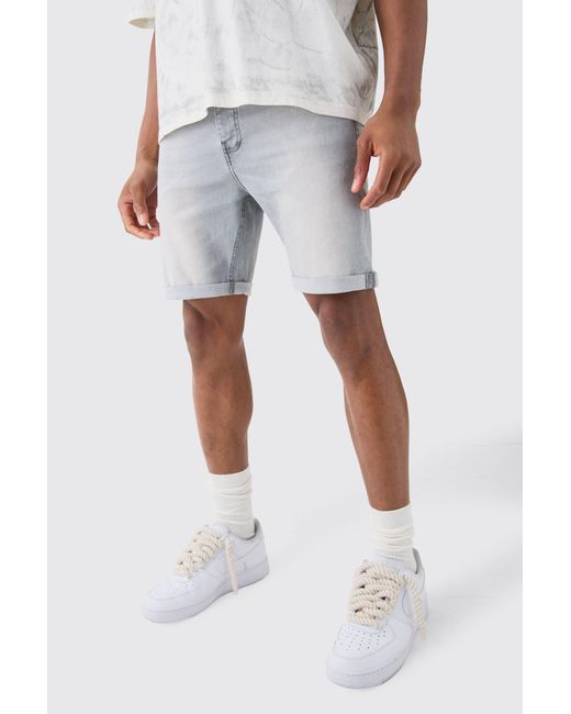 BoohooMAN White Skinny Stretch Denim Shorts In Light Grey for men