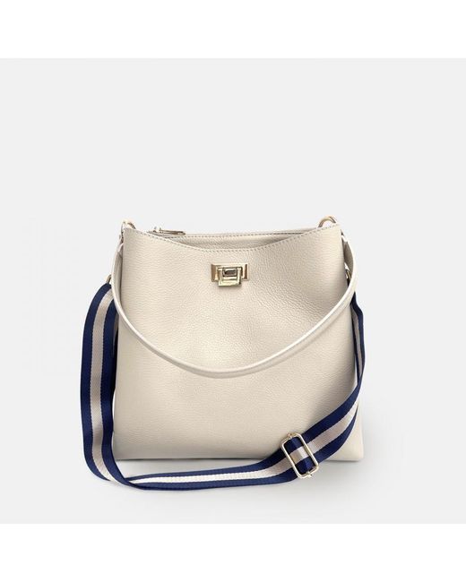 Apatchy London White Stone Leather Tote Bag With & Stripe Strap