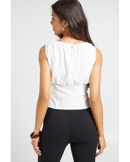 Boohoo White Woven Lace Boat Neck Ruched Top
