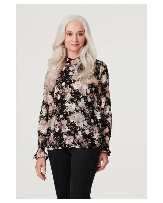 Izabel London Yellow Floral High Shirred Neck Blouse