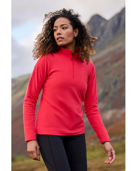 Mountain Warehouse Red 'Camber' Striped Fleece Top Half Zip Quick Dry Breathable Sweater