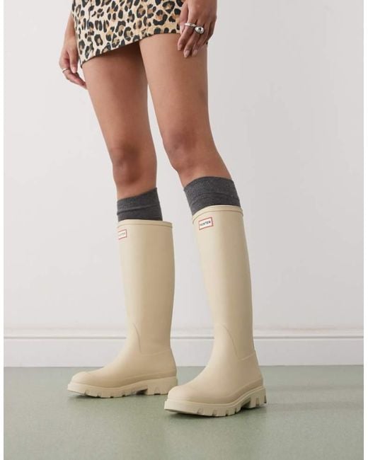 Hunter White Downpour Tall Wellington Boots