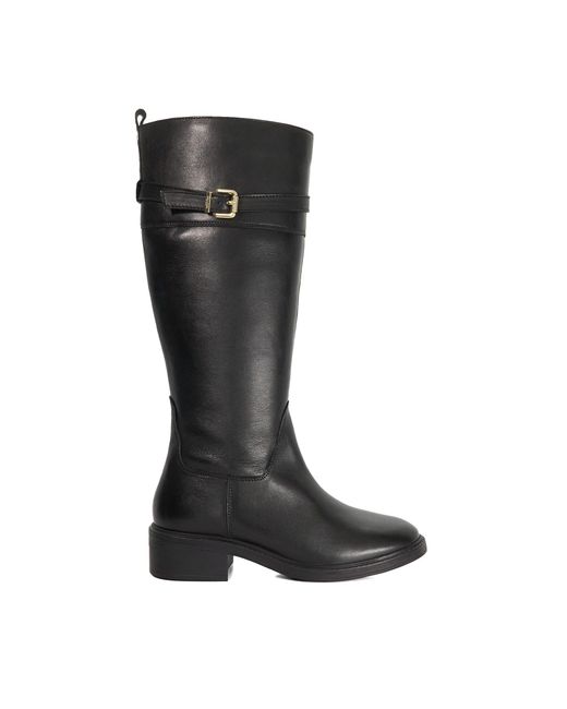 Dune Black Tilbi Leather Buckle Detail Knee High Boots