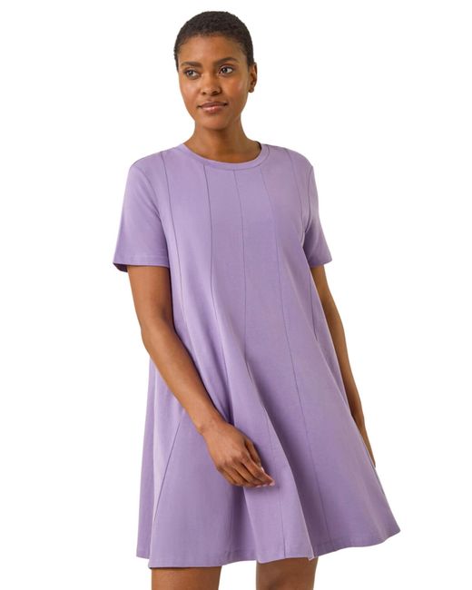 Roman Purple Cotton Panelled Swing Stretch Dress