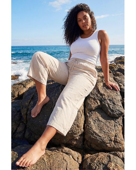 Roman Blue Curve Linen Mix Cropped Trousers