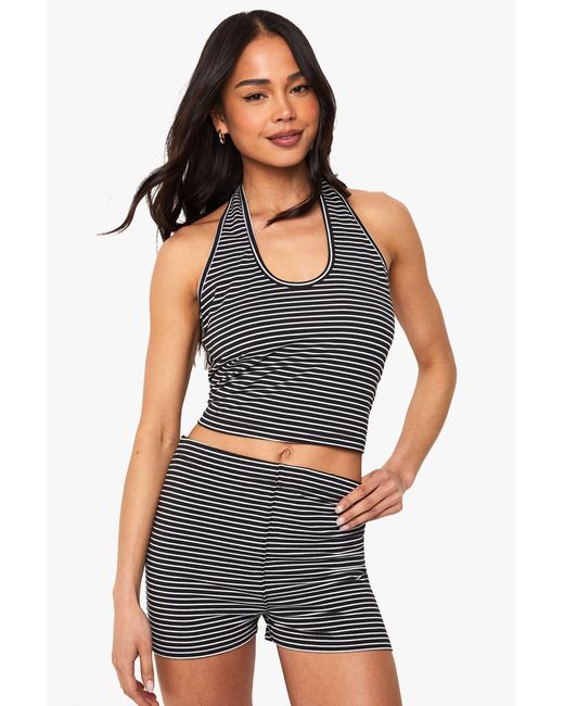 Boohoo Blue Striped Hot Pant