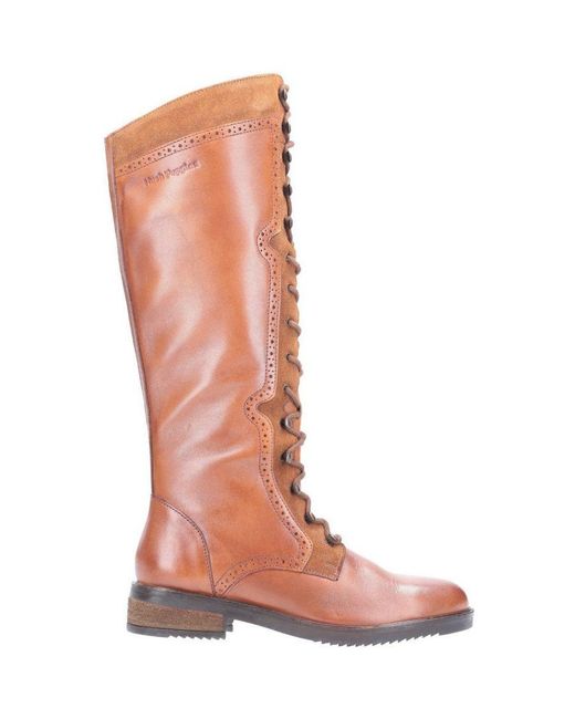 Hush Puppies Brown Rudy Zip Up Leather Lace Up Long Boots