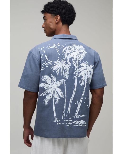 BoohooMAN Blue Oversized Short Sleeve Contrast Palm Print Shirt for men