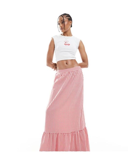 Vero Moda Pink Tiered Hem Maxi Skirt