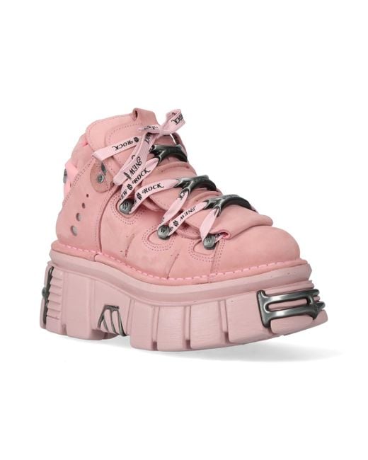 New Rock Pink M-106-C153 Tower Platform Gothic Punk Ankle Boots Leather