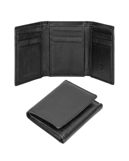Woodland Leathers Black Genuine Leather Rfid Wallet With 9 Card Slots, Trifold Design for men