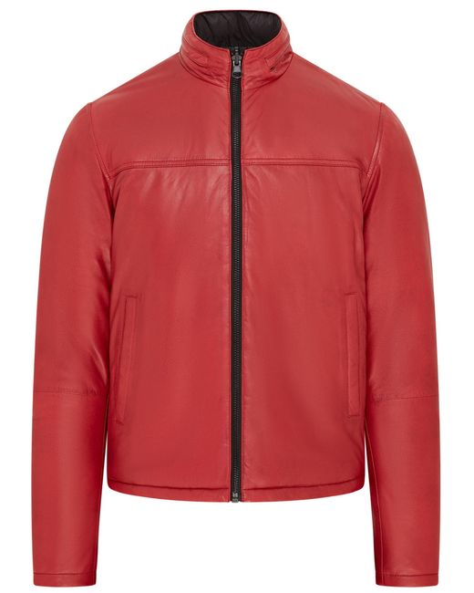 Infinity Leather Red Reversible Bomber Jacket for men