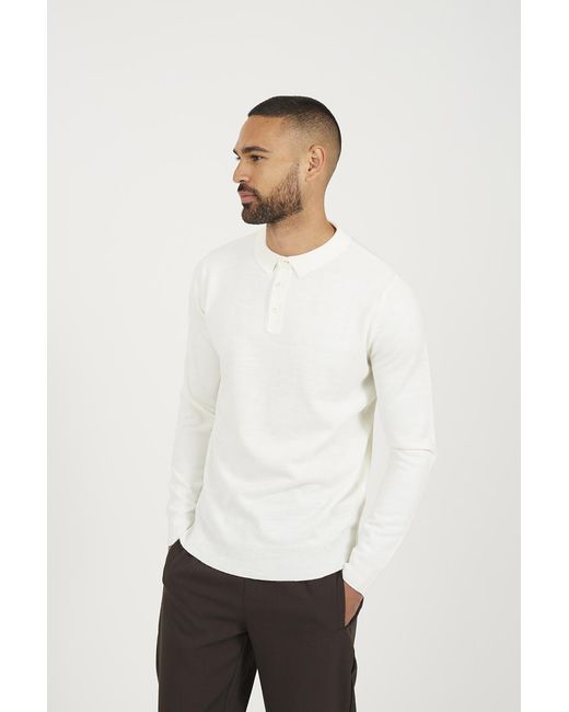 Brave Soul White Off Long Sleeve Knitted Polo for men