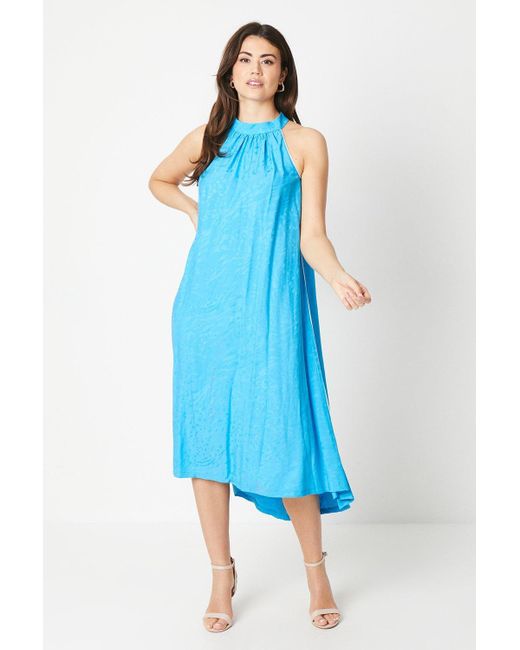 PRINCIPLES Blue Jacquard Halter Neck Midi Dress