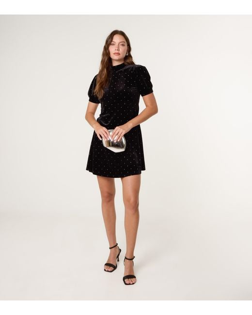 Blue Vanilla Black Polka Dot Puff Sleeve Dress