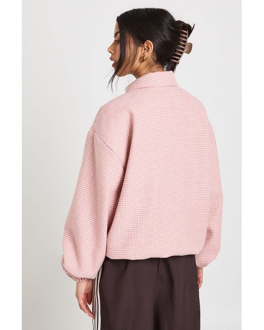 Boohoo Pink Houndstooth Print Wool Look Bomber Jacket