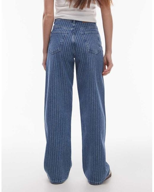 TOPSHOP Blue Mid Rise Loose Fit Straight Jean