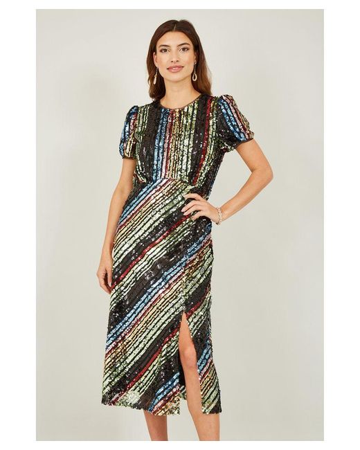 Yumi' Multicolor Multi Stripe Sequin Midi Dress