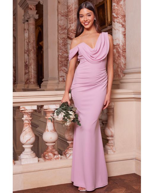 Quiz Pink Asymmetric Cowl Neck Maxi Dress