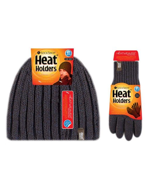 Heat Holders Black Thermal Hat & Glove Set For Winter for men