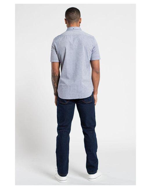 French Connection Blue Cotton Short Sleeve Oxford Shirt for men