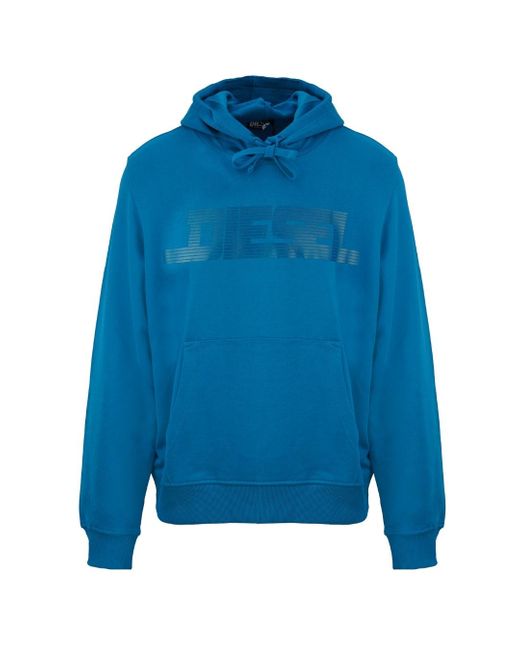 DIESEL Blue Monotone Logo Sapphire Hoodie Cotton for men