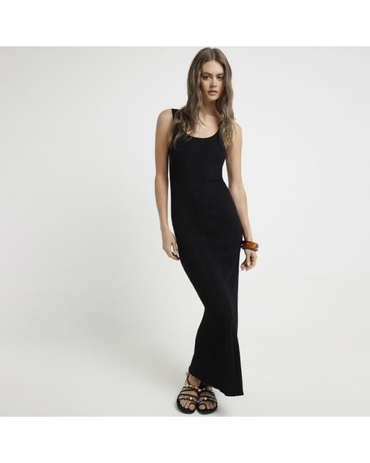 River Island Black Ribbed Bodycon Maxi Dress