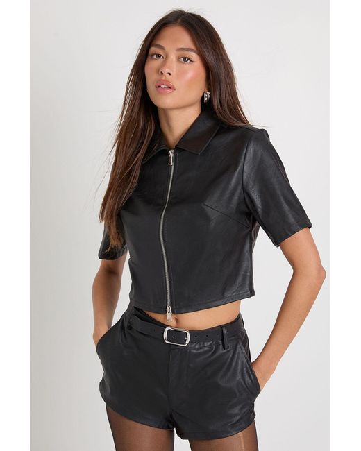 Boohoo Black Faux Leather Short Sleeve Shirt