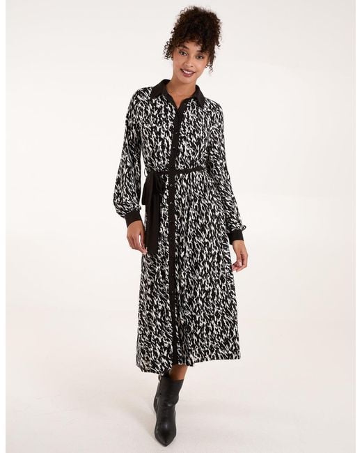 Blue Vanilla Multicolor Contrast Midi Shirt Belted Dress