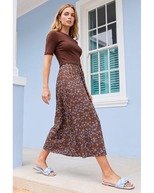 Roman Brown Floral Print Knit Dress