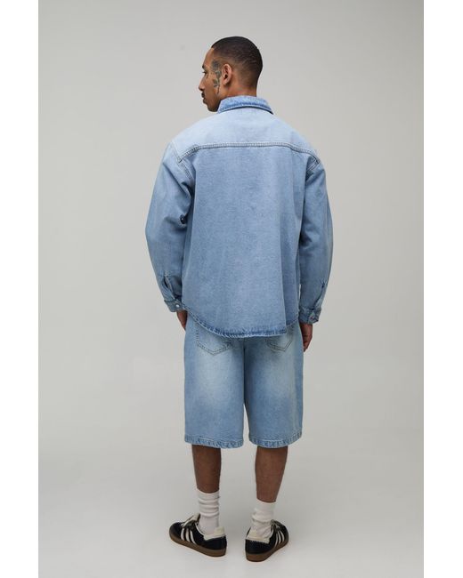 BoohooMAN Blue Oversized Denim Shirt for men