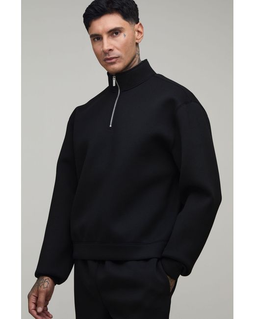 BoohooMAN Blue Tall Oversized Boxy 1/4 Zip Funnel Neck Scuba Sweatshirt for men