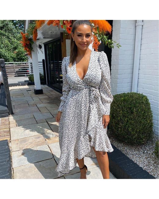 AX Paris Gray Printed Asymmetric Hem Midi Dress