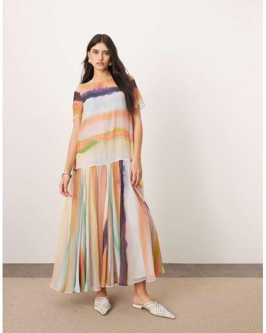 ARRANGE Natural Sheer Chiffon Drop Waist Maxi T-Shirt Dress