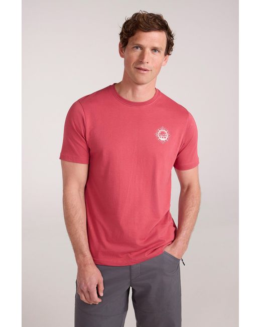 Mountain Warehouse Red 'Compass' Cotton T-Shirt Sun Protection Casual Summer for men
