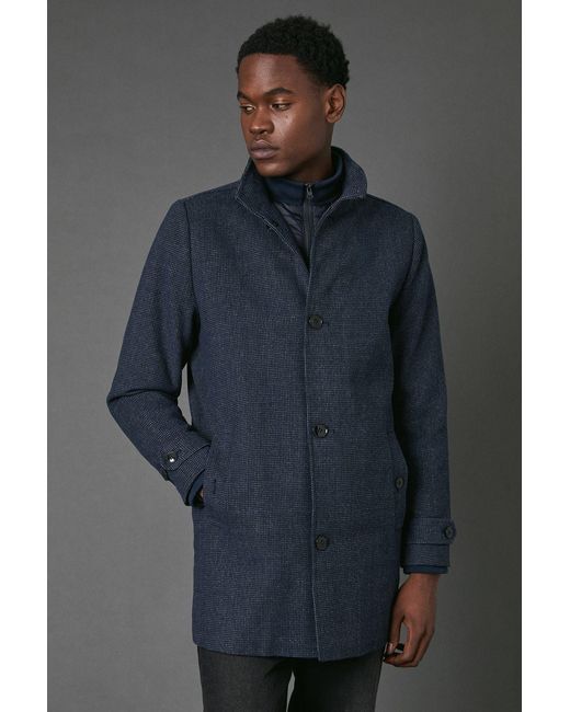 MAINE Blue Wool Blend Funnel Neck Coat With Insert for men